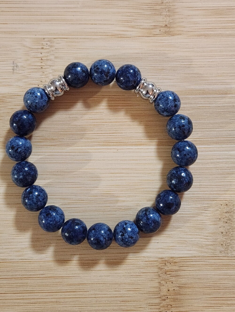 Hand Crafted Sodalite Stretch Beaded Bracelet with Silver Stainless Accent Beads